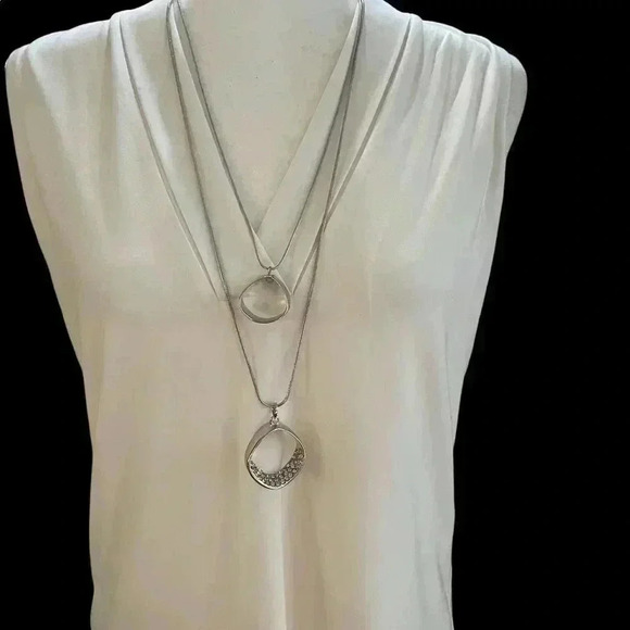 Layered Silver-tone Necklace with Rhinestones - Picture 2 of 7